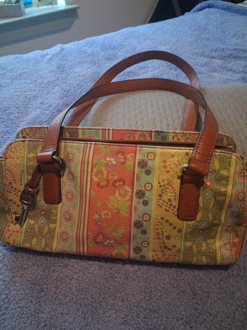 Women's Vintage Fossil Faux Leather Floral Shoulder Bag Leather Straps 12 X 6 - Picture 5 of 15